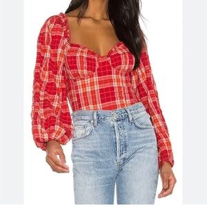Free People Cherry Bomb Red Plaid Top Size Small